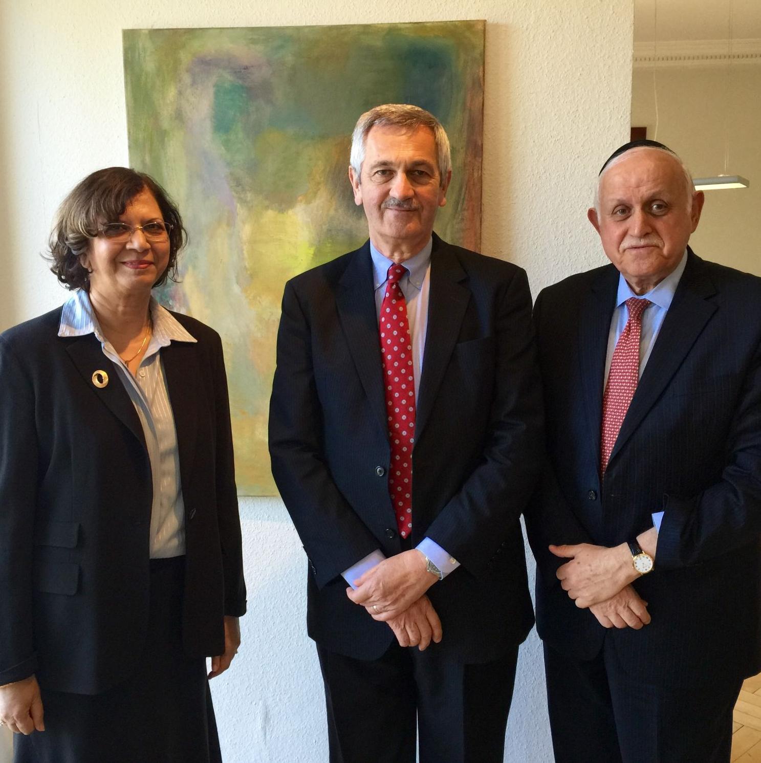 At conclusion of the Middle States visit to Touro Berlin, April 21, 2015. Left to right: Sara Nechama, Vice President and Rector, Touro Berlin: MSCHE Team Chair David Hollowell, former Executive VP and Treasurer, University of Delaware; Vice President Robert Goldschmidt, Chair , Touro Self Study Steering Committee.  