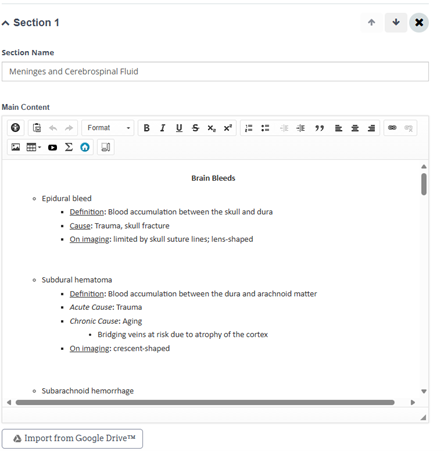 screenshot of Open Author tool used to create Klinesmith’s Clinical Reference for Neuroanatomy.